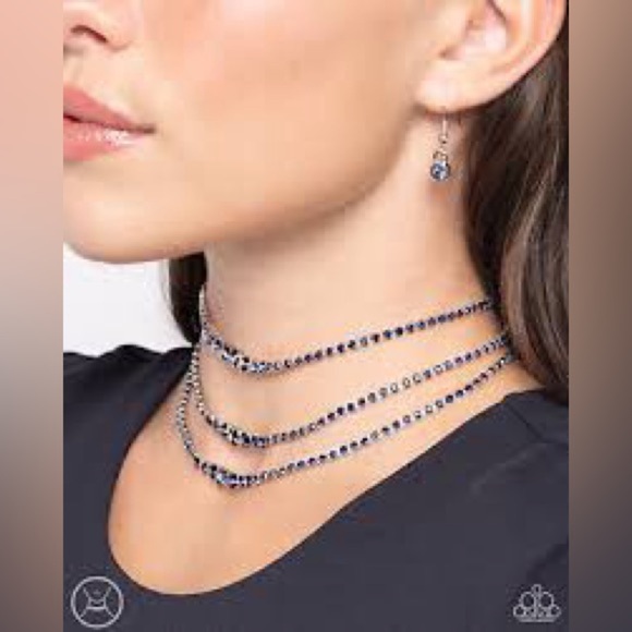 Paparazzi Dynamite Debut Blue Layer Chocker and Earrings - Picture 1 of 4